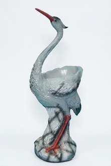Decorative vase sculpture designed as an original colored gloss heron figure 75cm height