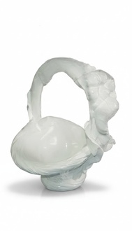 Deco figure designed as a full white colored basket 56cm
