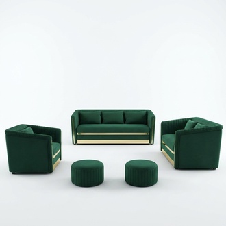Design Velvet Sofa Couch Group Set 3+1+1 Metal 3pcs Set Luxury Sofas New