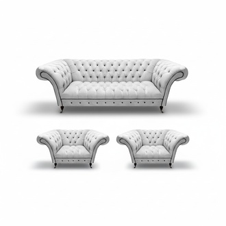 Design White Sofa Set 3-Piece Chesterfield Living Room Modern Armchair New