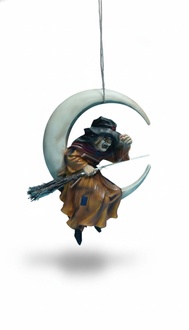 Decorative sculpture designed as suspension witch with a broom on a moon 50cm