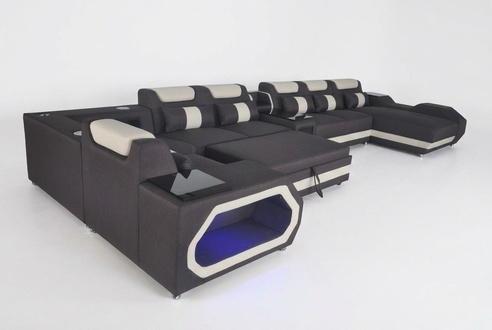 Design XXL Modern Leather Upholstered Corner Couch Sofa Corner Living Landscape Bed USB LED