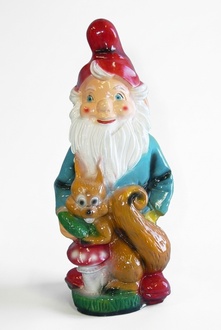 Colorful gloss garden decor figure designed as a dwarf with a squirrel & amanita mushroom 73cm