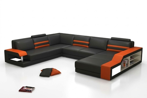 Designer corner sofa couch leather sofa upholstered seating corner suite with light PHX1