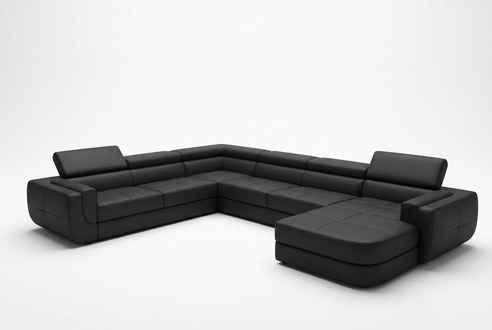 Designer sofa seating, upholstered corner leather sofa, living landscape sofa with USB, new upholstery.