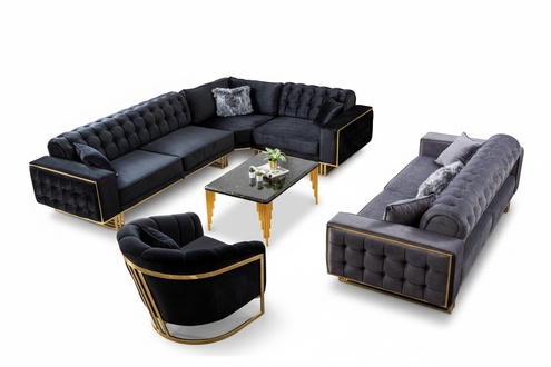 Designer 3-piece living room set corner sofa L-shape + 3 + 1 seater luxury corner couch