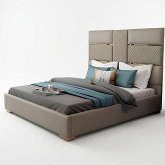 Designer marriage double bed with high backrest in modern style 180x200cm size made of leather