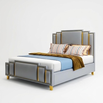 Designer leather marriage double bed in modern style stainless steel 180x200cm size