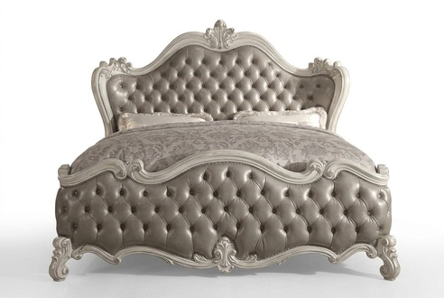 Designer classic rococo style double bed in chesterfield design made of real wooden frame