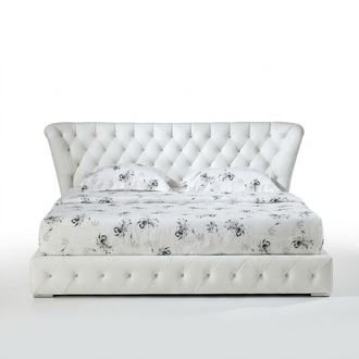 Modern style chesterfield design premium faux leather upholstered double bed with massive headboard & crystal stones 140/160/180/200x200cm sizes