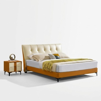 Designer Bed Orange Leather Hotel Faux Leather Beds Double Sleeping Room Furniture