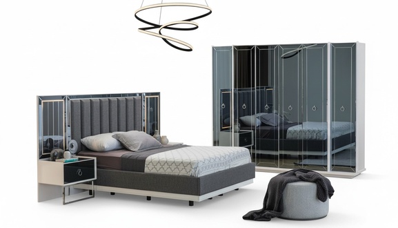 Designer Bedroom Set Double Beds Bedside Table Wardrobe
