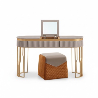 Designer Beige Dressing Table Modern Wooden Table Luxury Bedroom Furniture
