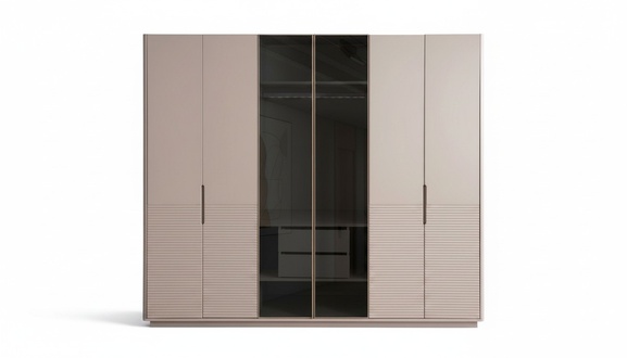Designer Beige Glass Cabinet Modern Bedroom Wooden Furniture Cabinet