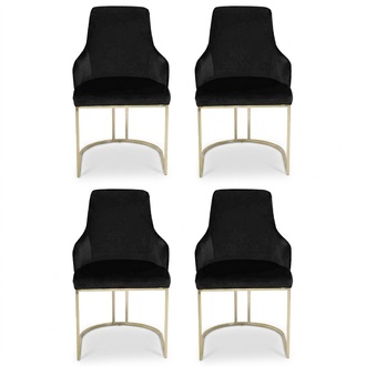 Designer Black 4x Metal Chairs Luxurious Stainless Steel Upholstered Furniture