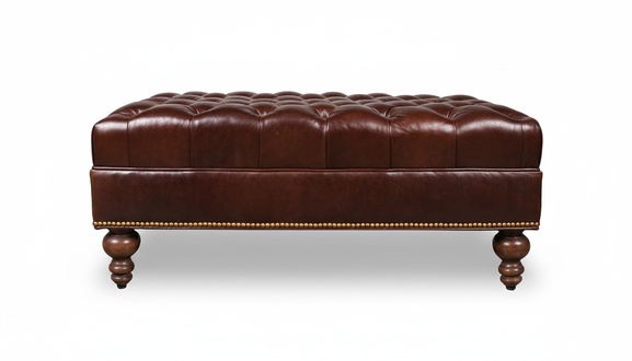 Chesterfield Classic Stool Ottoman Faux Leather Upholstered Brown Footstool New