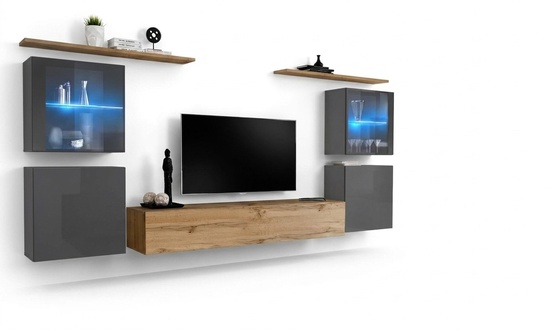 Designer Brown Living Wall Wall Shelves Cabinet Living Room Wood Furniture Style Modern