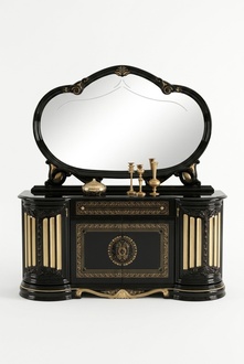 Baroque style made of real wooden sideboard with massive oval mirror