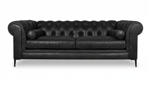 Chesterfield 3-Seater Modern Design Sofa Black Faux Leather Comfortable Rolled Armrest New