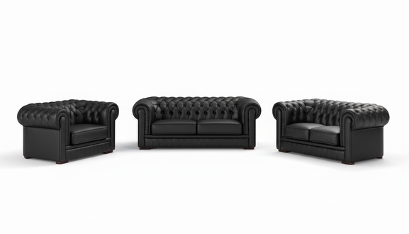 Designer Chesterfield sofa set leather 3+2+1 leather fabric couch upholstery sofa Black New