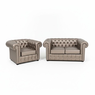 Chesterfield Sofa Set 2+1 Seaters Faux Leather Gold Duo Living Room Couches New