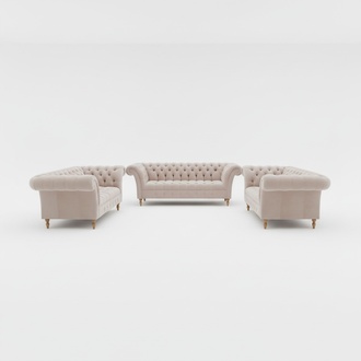 Designer Chesterfield Sofa Set Textile Beige 3+2+2 Couch Upholstery Sofa Couches