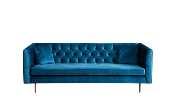 Chesterfield Style Sofa 3-Seater Comfortable Couch Blue Soft Padded Living Room Metal Legs New