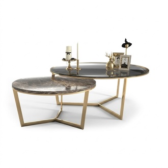 Designer Coffee Table Set 2x Living Room Stainless Steel Modern Luxury Tables