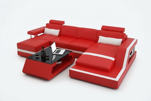 Designer corner sofa, living landscape, large modern leather sofa + USB couch upholstery.