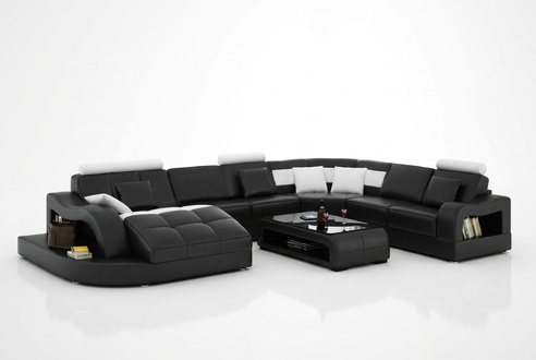 Designer sectional sofa with chaise, couch, living room set, leather sofa in U shape with USB.