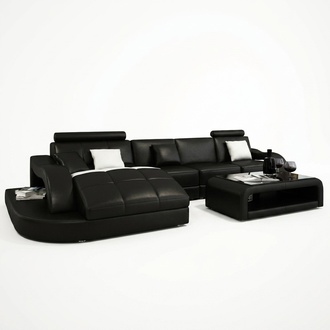 Designer corner sofa with reclining couch, living room landscape, leather sofa with USB Einstein.
