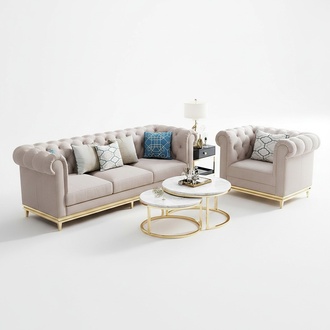 Designer Couch Upholstery Seat Set Sofa 3+1 Living Room Leather Metal New Fabric