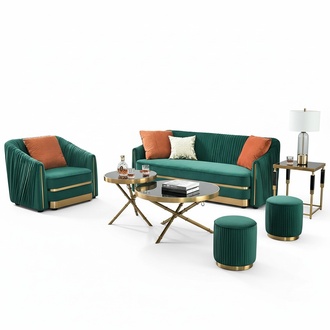 Designer Couch Upholstery Seat Set Sofa Sets Velvet 3+1 Seater + Stool