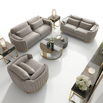 Designer Couch Upholstery Seat Set Sofa 3+1 Leather Living Room Leather Metal New