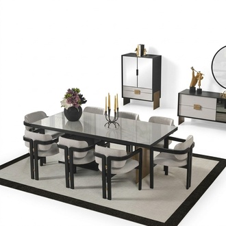 Designer dining set luxury dining table 8x chairs dining room furniture