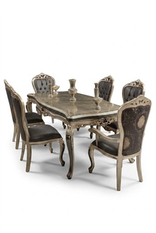 Designer Dining Room Furniture Wood Dining Table Gold Place for 6 Persons