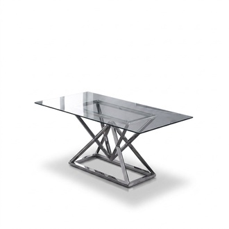 Designer dining room Modern glass table Stainless steel tables Stainless steel frame
