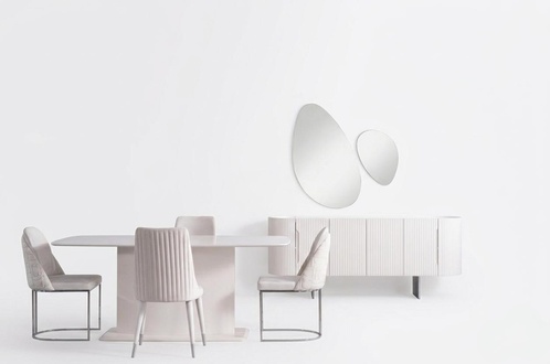 Designer dining room set dining table 4 chairs sideboard 2 mirrors white