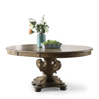 Rustic Design Dining Table Dark Wood Glossy Finish With Carvings Brown Dining Room Furniture