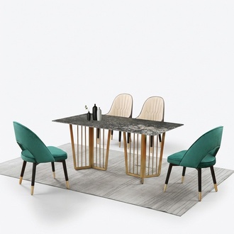 Designer Dining Table Dining Room Kitchen Design Tables 180x90cm Stainless Steel Marble Plate