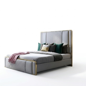 Designer leather double bed in modern style stainless steel made of real wooden frame 140/160x200cm sizes