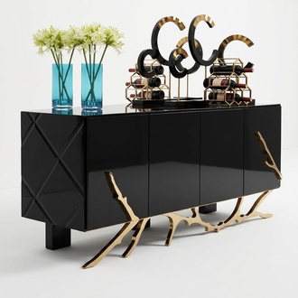 Designer Dresser Side Low Board Cabinet Living Room Shelf Metal Luxury