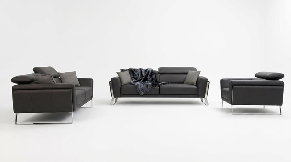 Designer faux leather couch set 2x three-seater luxurious armchair 3-piece