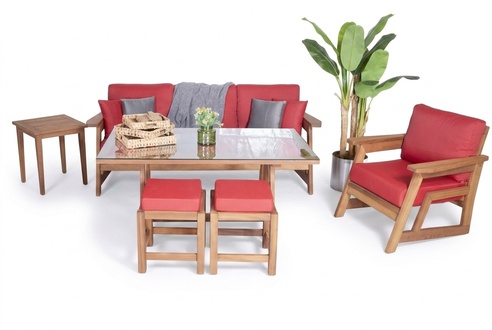 Designer garden furniture set 5-piece sofa set dining table wooden furniture 2x stools