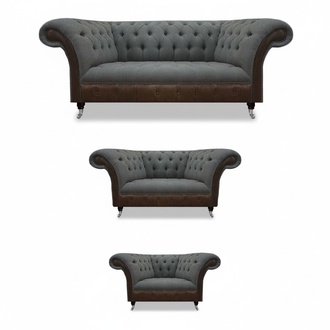 Designer Gray Sofa Set Chesterfield Living Room Luxury Seating Furniture 3-piece