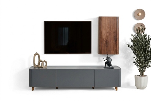 Designer Gray Sideboard Luxurious Living Room TV Stand Lowboard