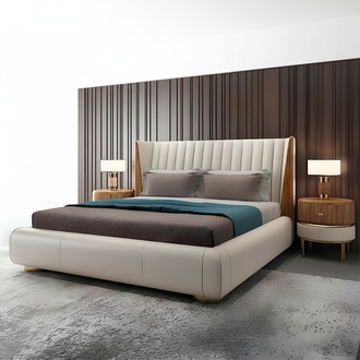 Designer Italian furniture bed double bedroom 150x200cm beds leather new