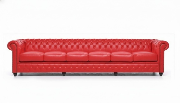 Designer Large Red 6-Seater Sofa Leather Textile Upholstered Sofas Couch Chesterfield