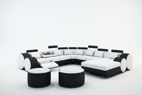 Designer Leather Sofa + USB Big Living Room Sofa Couch Upholstery Set Corner Sofa