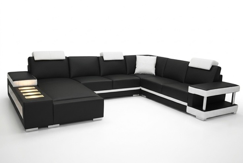 Designer Leather Upholstered Corner Sofa with USB Upholstery Corner Landscape Room Big Leather